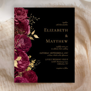 Budget Burgundy Black Floral Wedding Einladung