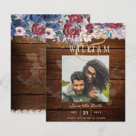 Budget Burgundy Blue Floral Lace Wedding RETT DATE