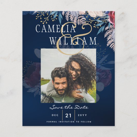 Budget Burgundy Blue Floral Lace Wedding RETT DATE (Vorderseite)