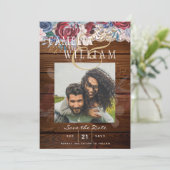 Budget Burgundy Blue Floral Lace Wedding RETT DATE Einladung (Stehend Vorderseite)