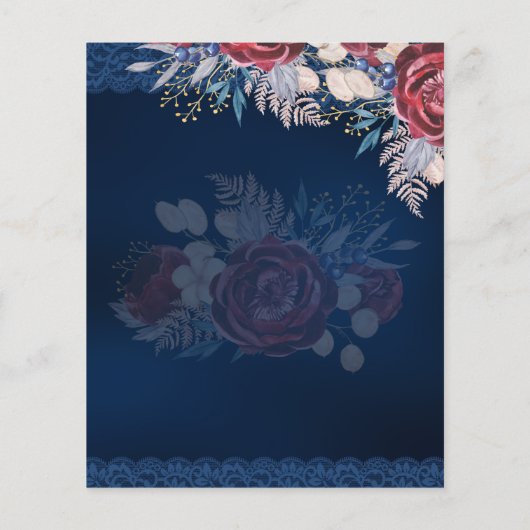 Budget Burgundy Blue Floral Lace Wedding RETT DATE Flyer (Hinten)