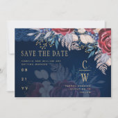 Budget Burgundy Blue Floral Lace Wedding RETT DATE Save The Date (Vorderseite)