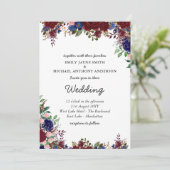 Budget Burgundy Blue Floral Wedding Einladungen (Stehend Vorderseite)
