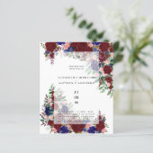 Budget Burgundy Blue Pink Floral Wedings Einladung (Stehend Vorderseite)