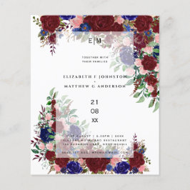 Budget Burgundy Blue Pink Floral Wedings Einladung