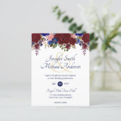 Budget Burgundy Blue Pink Hochzeitseinladungen (Stehend Vorderseite)