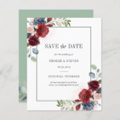 Budget Burgundy Blumengrün Save the Date (Vorne/Hinten)