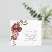 Budget Burgundy Blush Bloral Save the Date (Stehend Vorderseite)