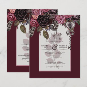 Budget Burgundy Blush Bloral Wedding Einladung SAT
