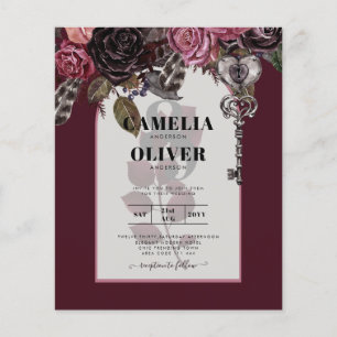 Budget Burgundy Blush Bloral Wedding Einladung SAT