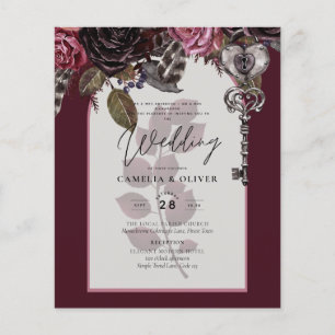 Budget Burgundy Blush Bloral Wedding Einladung SAT