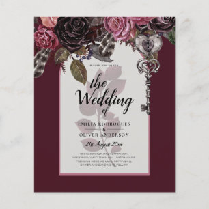 Budget Burgundy Blush Bloral Wedding Einladung SAT