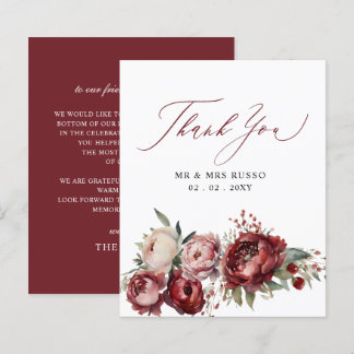 Budget Burgundy Blush Floral Danke Karte