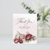 Budget Burgundy Blush Floral Danke Karte (Stehend Vorderseite)