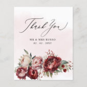 Budget Burgundy Blush Floral Danke Karte (Vorderseite)