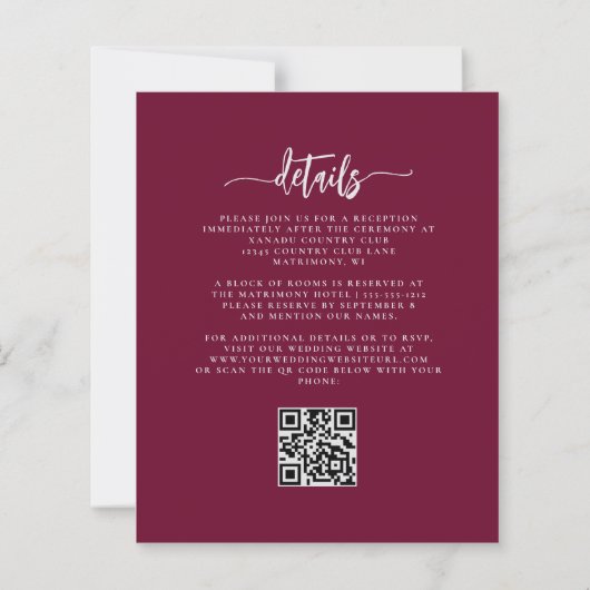 Budget Burgundy Blush Floral QR Code Wedding (Rückseite)