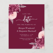 Budget Burgundy Blush Floral Wedding Save the Date (Vorderseite)