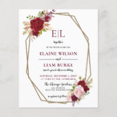 Budget Burgundy Blush Monogram Wedding Einladung (Vorderseite)