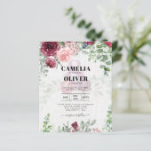 BUDGET Burgundy Blush Pink Floral Wedding INVITE (Stehend Vorderseite)