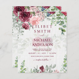 BUDGET Burgundy Blush Pink Floral Wedding INVITE