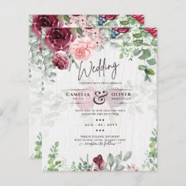 BUDGET Burgundy Blush Pink Floral Wedding INVITE
