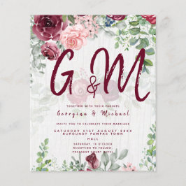 BUDGET Burgundy Blush Pink Floral Wedding INVITE Flyer