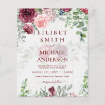 BUDGET Burgundy Blush Pink Floral Wedding INVITE