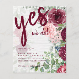 BUDGET Burgundy Blush Pink Floral Wedding INVITE Flyer