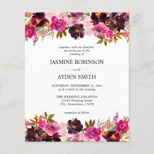 Budget Burgundy Blush Pink & Lila Floral Wedding Flyer