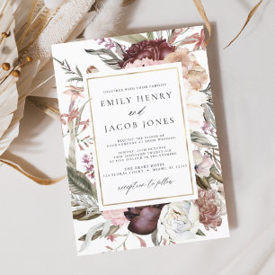 Budget Burgundy Boho Floral Wedding Einladung