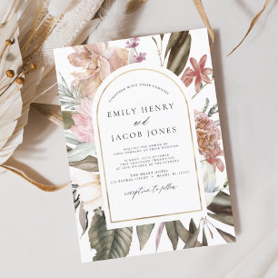Budget Burgundy Boho Floral Wedding Einladung