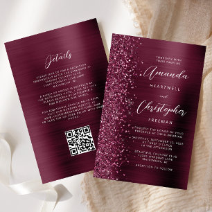 Budget Burgundy Brushed Metal QR Code Hochzeit