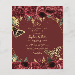 Budget Burgundy Butterfly Sweet 16 Einladung
