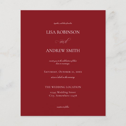 Budget Burgundy Calligraphy Wedding Flyer (Vorne)