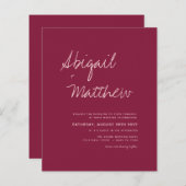 Budget Burgundy Einfache moderne Hochzeitseinladun (Vorne/Hinten)