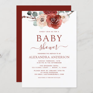 Budget Burgundy Eucalyptus Baby Showfall Einladung