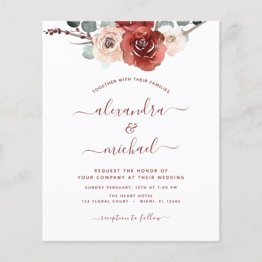 Budget Burgundy Eukalyptus Wedding Fall Flyer (Vorne)