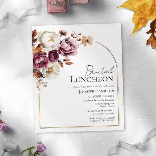 Budget Burgundy Fall Bridal Luncheon Einladung