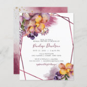 Budget Burgundy Fall Floral Brautparty Einladung (Vorne/Hinten)