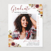 Budget Burgundy Floral Abschluss Ankündigung (Vorderseite)