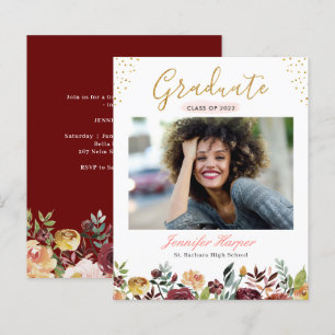 Budget Burgundy Floral Abschluss Ankündigung
