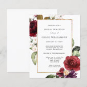 Budget Burgundy Floral Bridal Luncheon Einladung (Vorne/Hinten)