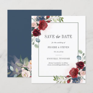 Budget Burgundy Floral Eukalyptus Save the Date