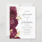 Budget Burgundy Floral Gold Script Einladung (Vorderseite)
