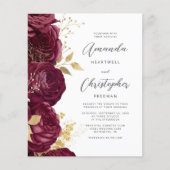 Budget Burgundy Floral Gold Script Einladung (Vorderseite)