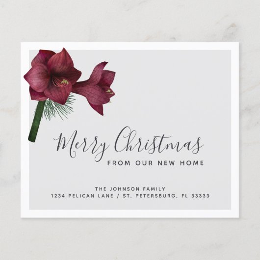 Budget Burgundy Floral Holiday New Address Card (Vorderseite)