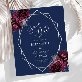 Budget Burgundy Floral Navy Silver Save the Date