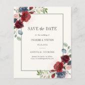 Budget Burgundy Floral Rustikal Save the Date (Vorderseite)
