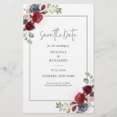 Budget Burgundy Floral Rustikal Save the Date Flyer (Vorne)