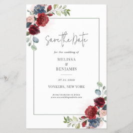 Budget Burgundy Floral Rustikal Save the Date Flyer